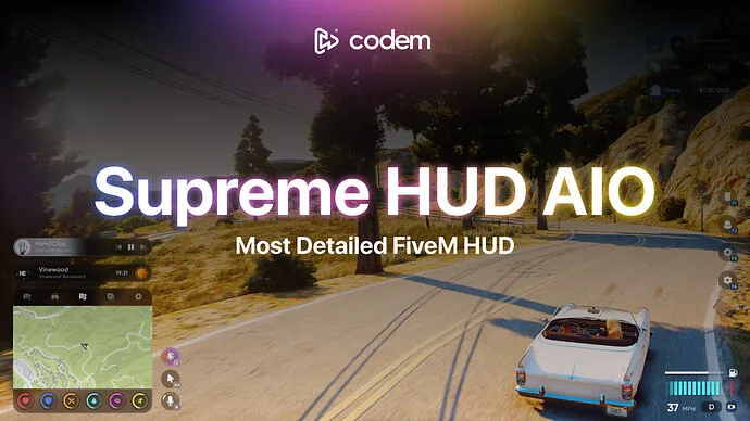 Codem Supreme HUD AIO — All-In-One  FiveM HUD | 6 Speedometers | FLIR Camera | Stress | Nitro | Vehicle Mods