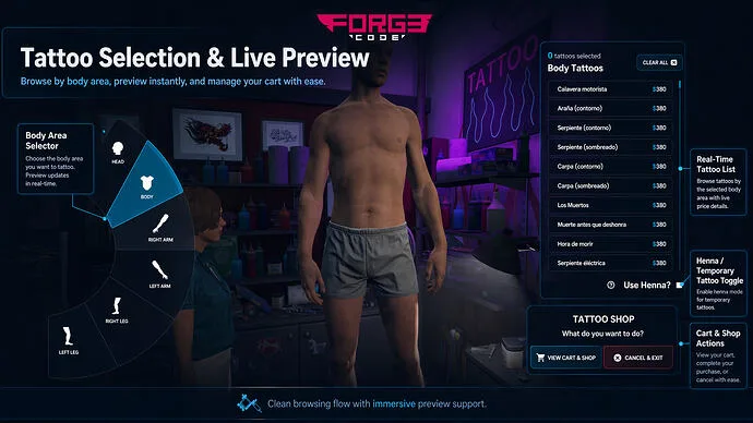 [ESX/QB/QBOX] Tattoo Business & Job System | Beautiful UI, Minigame, NPC Employees, Passive Payments, Easy Custom/Temporary Tattoos | Supports All Clothing Scripts