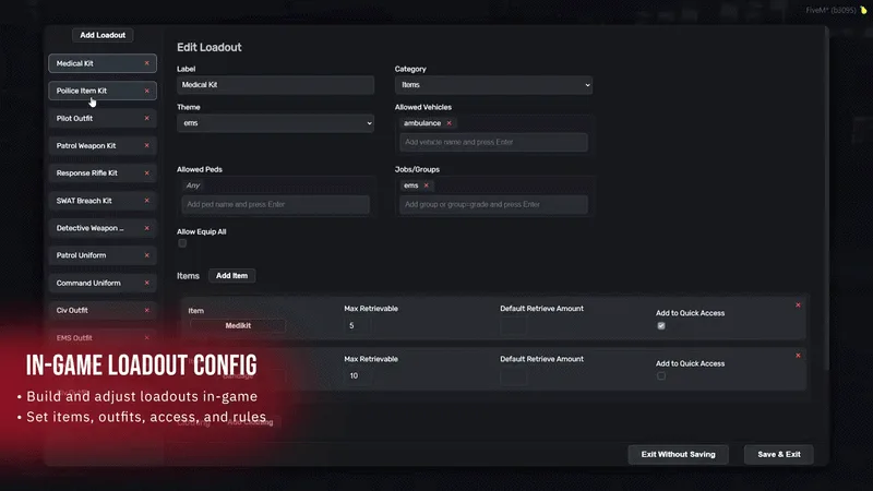 [FREE] DutyKit | Vehicle-Based Duty Loadouts for Police, EMS, DOT, Mechanics & Job Fleets