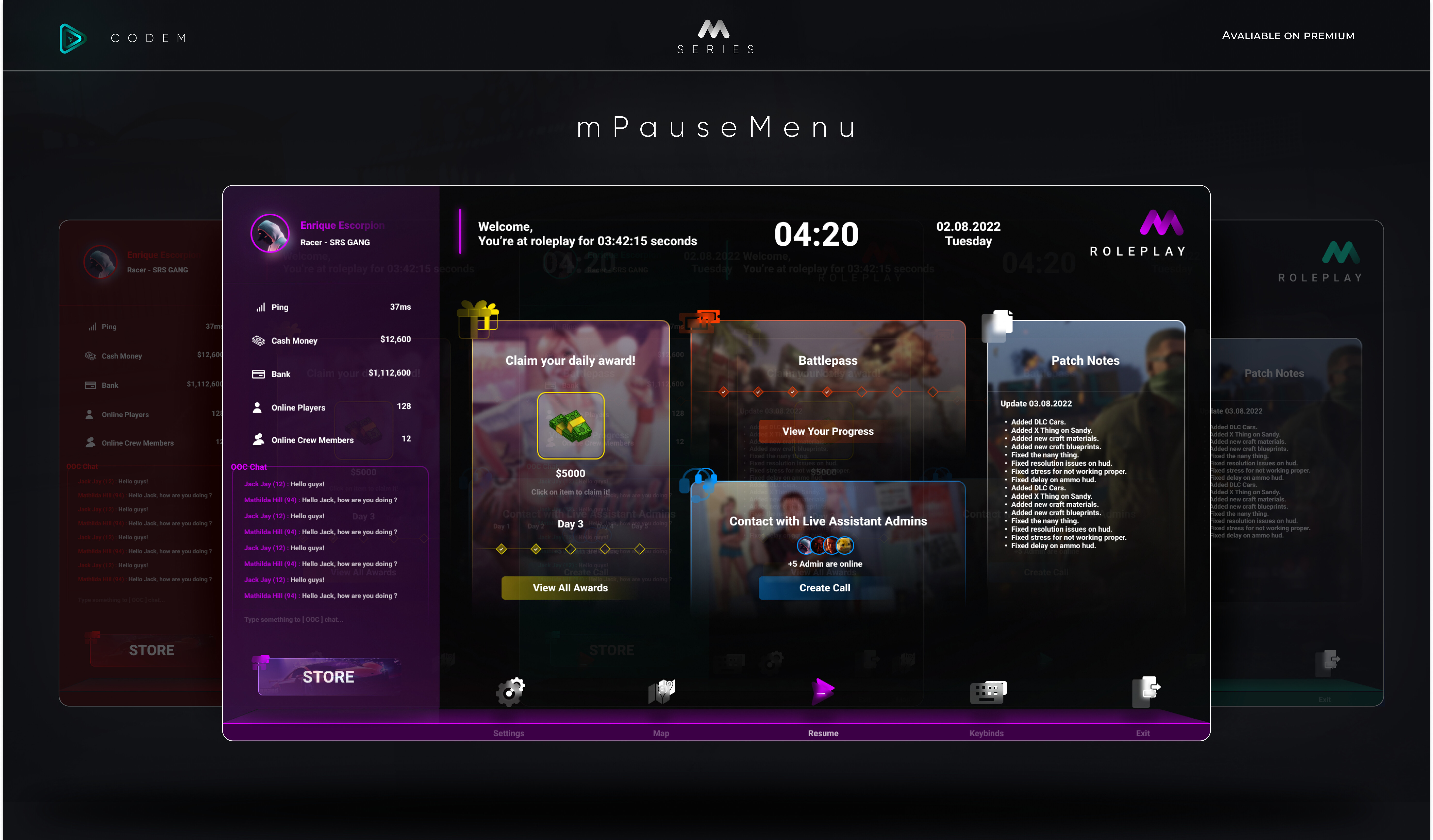 CodeM mPausemenu — Advanced Pause Menu product preview for esx FiveM servers