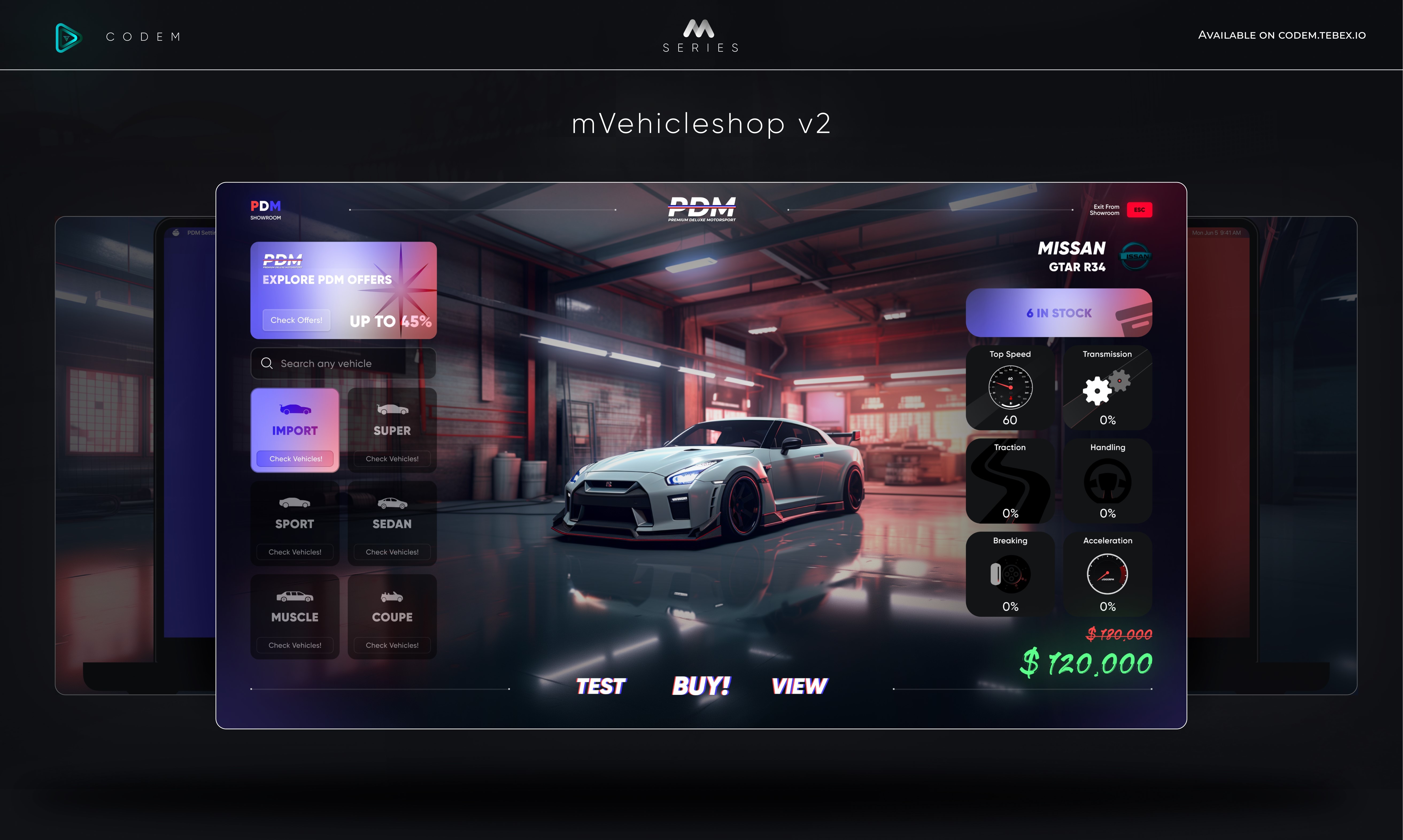 CodeM mVehicleShop — Advanced Vehicle Dealership product preview for ESX FiveM servers