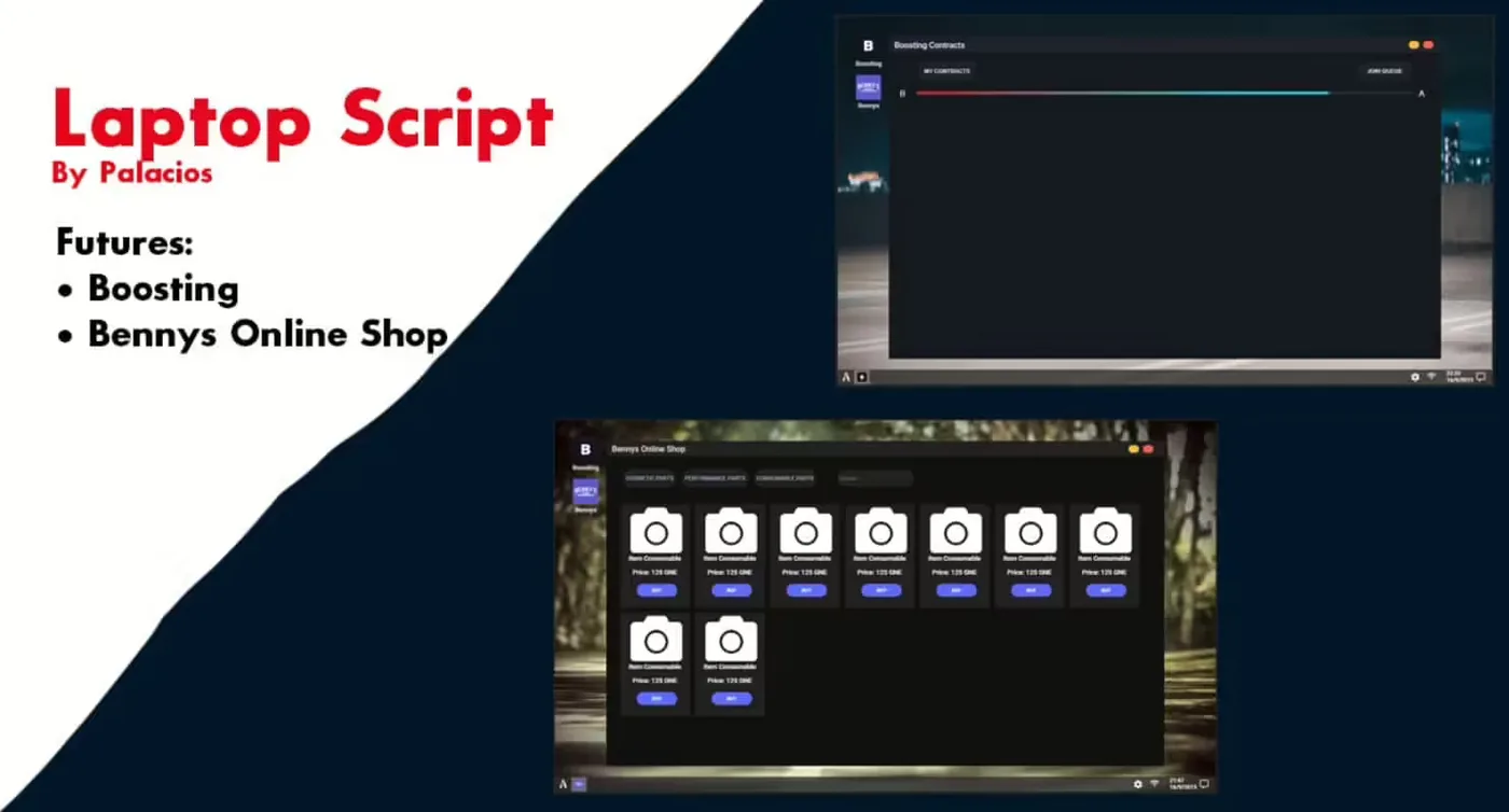 Boosting System V2 & Mechanic Parts System product preview for esx FiveM servers