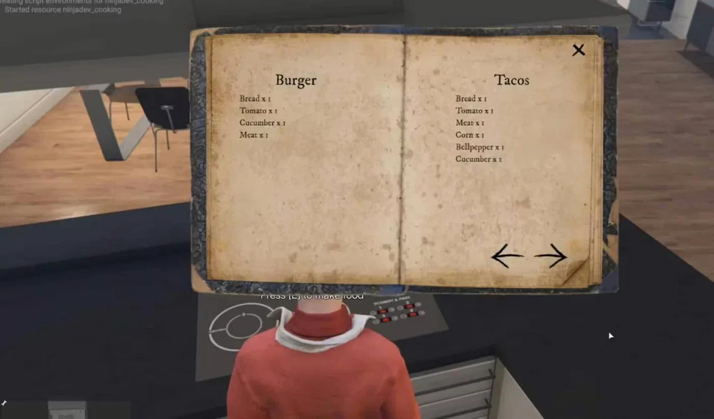 Cooking Script product preview for esx FiveM servers