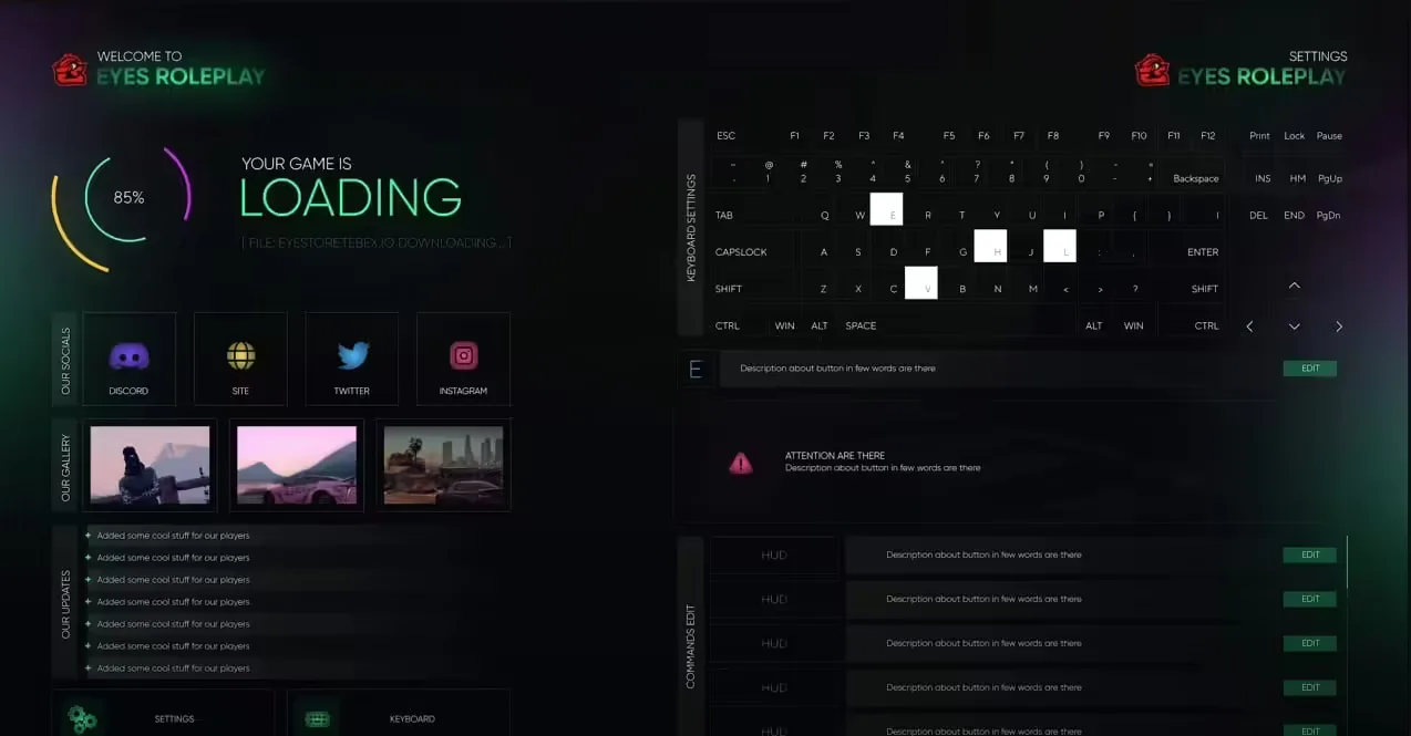 Eyes Loading Screen product preview for esx FiveM servers