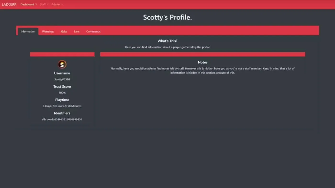 Staff Portal (Web Panel) - Warn, Kick, Ban, Command product preview for esx FiveM servers