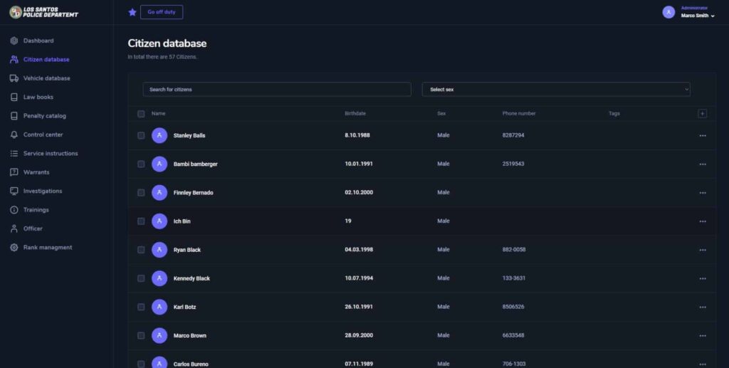 Police System CAD/MDT — FiveM interface preview 1