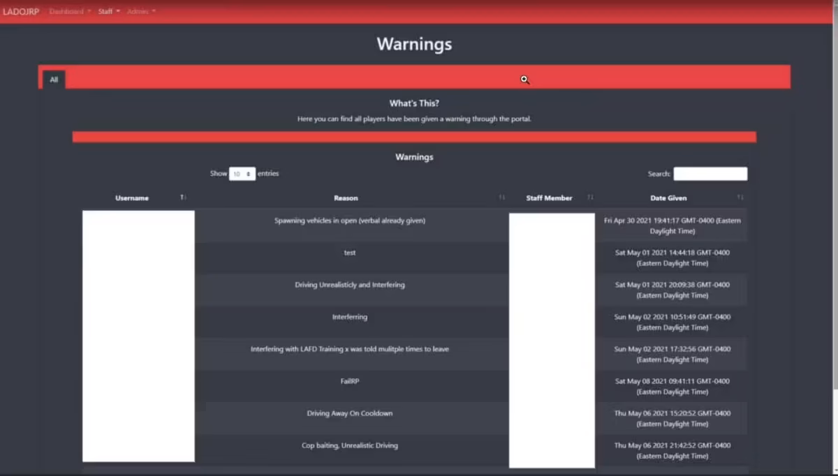 Staff Portal (Web Panel) - Warn, Kick, Ban, Command FiveM resource preview 7
