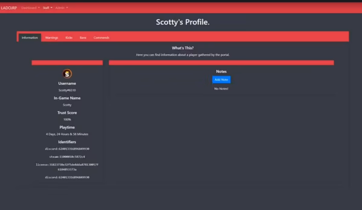 Staff Portal (Web Panel) - Warn, Kick, Ban, Command FiveM resource preview 4