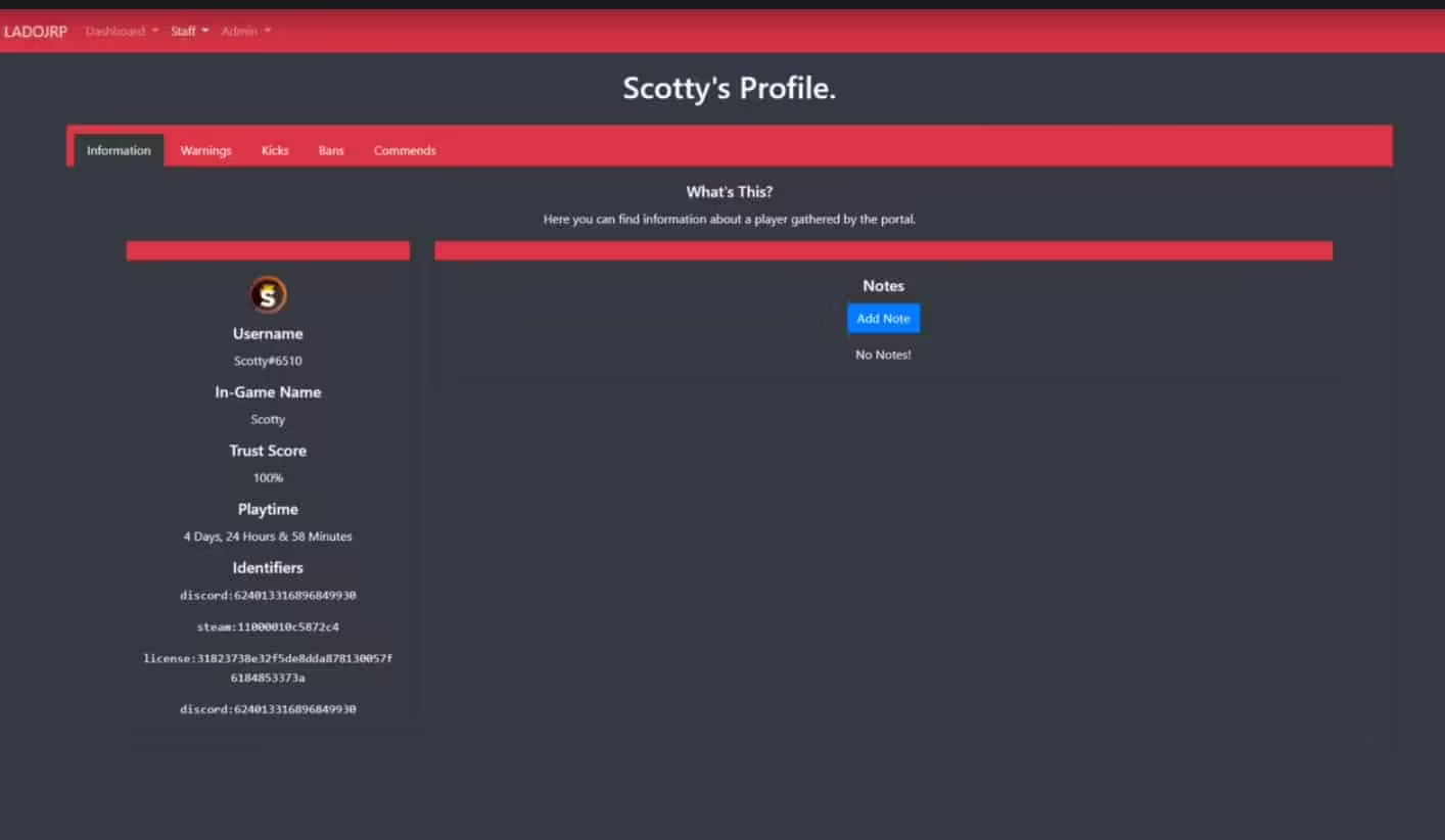 Staff Portal (Web Panel) - Warn, Kick, Ban, Command