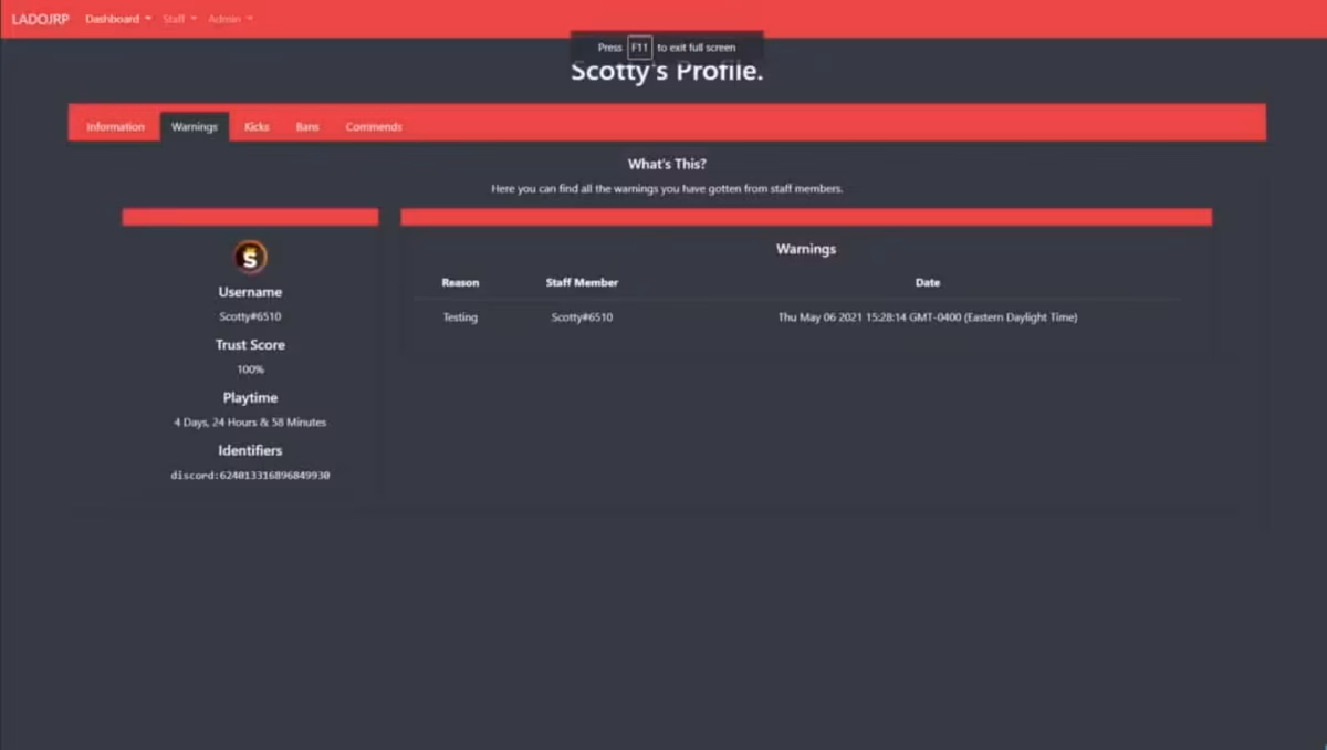 Staff Portal (Web Panel) - Warn, Kick, Ban, Command FiveM resource preview 2