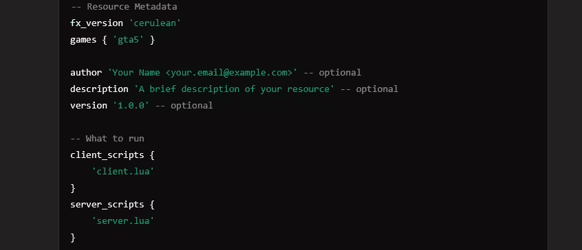 Configurando fxmanifest.lua (FiveM)