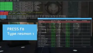 Captura de pantalla de la consola FiveM Resmon
