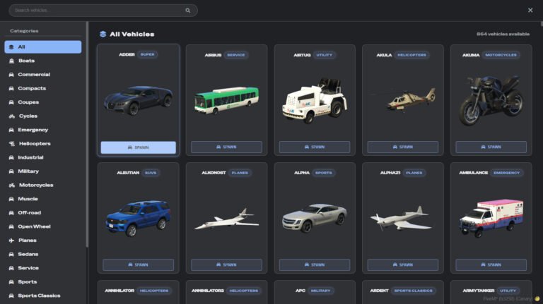 Rup Vehicle Spawner – Carros grátis para FiveM