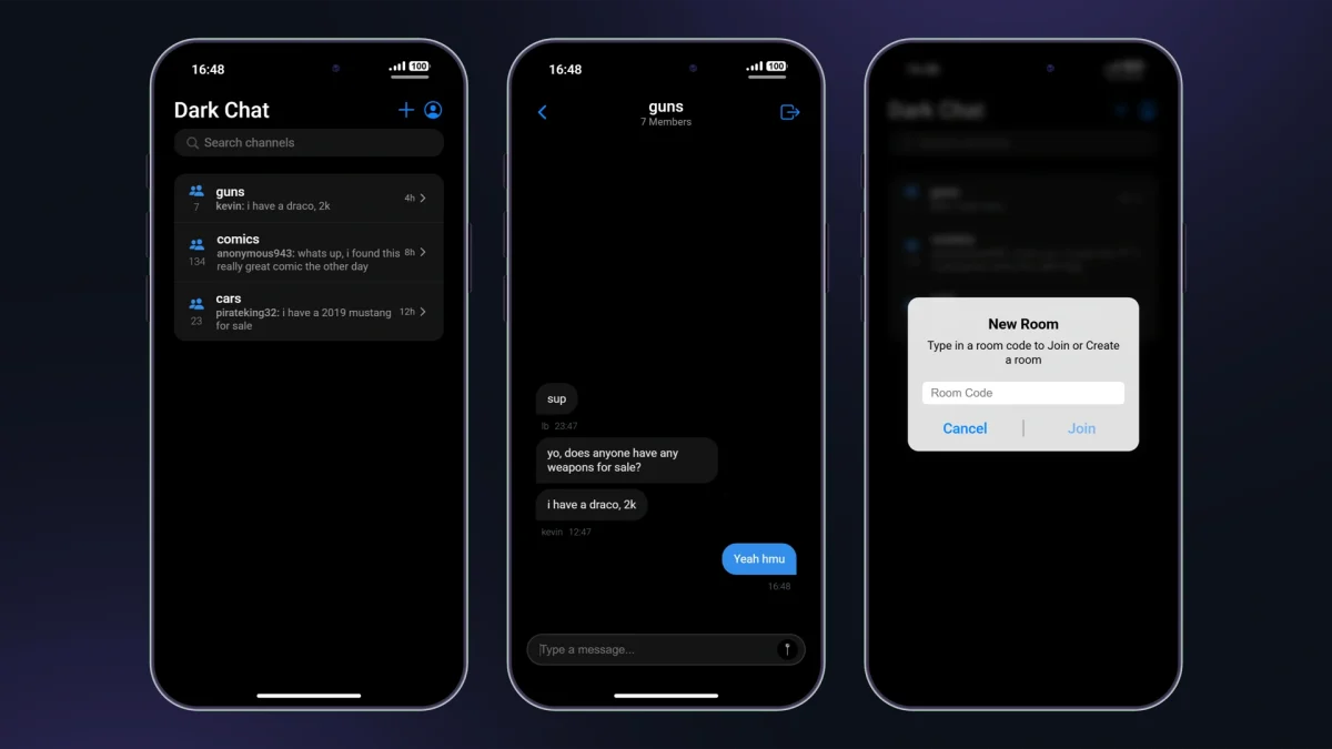 LB Phone v2 DarkChat-App-Oberfläche