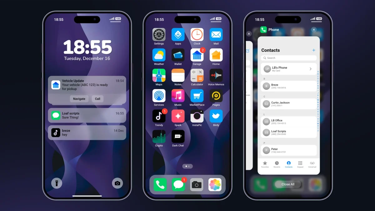 LB Phone v2 OS-Sperrbildschirm mit Dynamic Island und Einrichtungsbildschirm