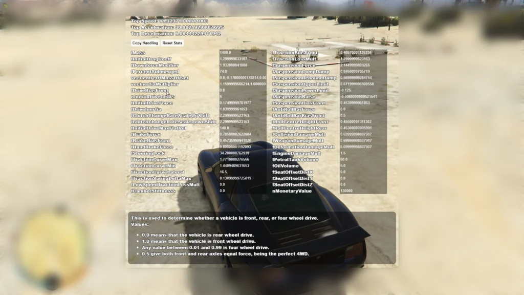 FiveM Fahrzeug Handling Debug Interface