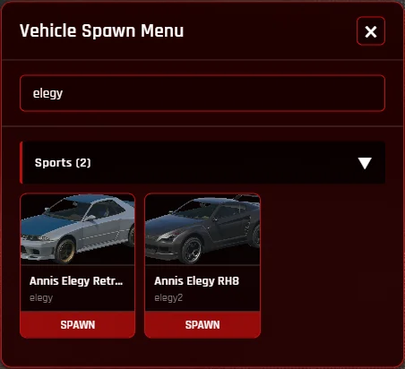FiveM Vehicle Spawn Menu Standalone Script - Bild 1