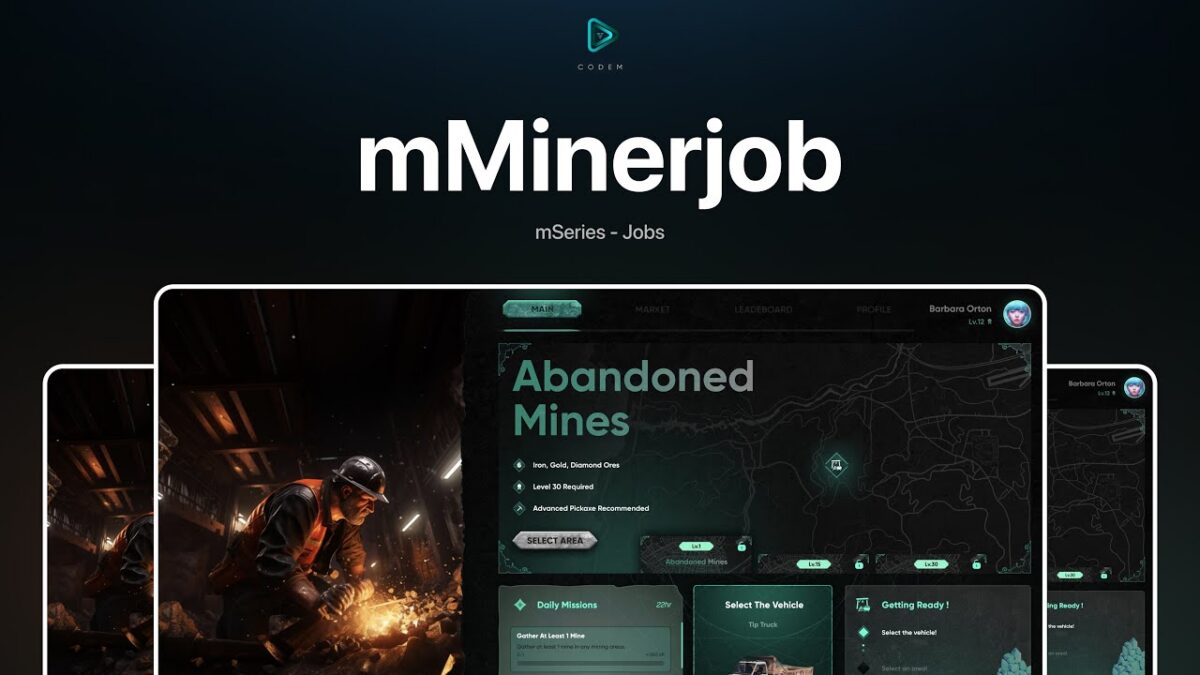 CodeM mMinerJob — FiveM Mining Job Script CodeM mMinerJob — FiveM Bergbau-Job-Skript FiveM Ressourcen-Vorschau
