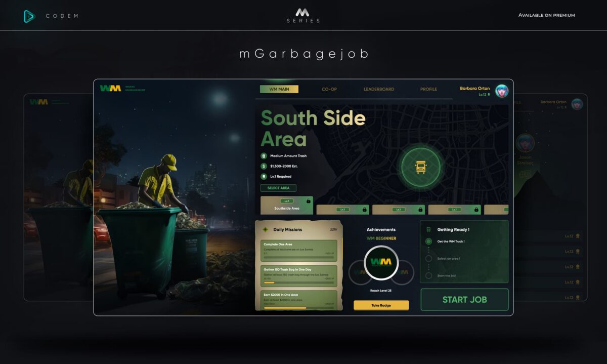 CodeM mGarbagejob — Trabalho de Saneamento Avançado em Co-Op FiveM visualização do recurso 2