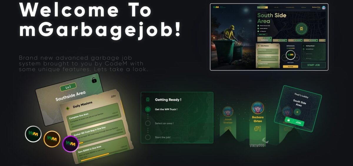 CodeM mGarbagejob — Trabalho de Saneamento Avançado em Co-Op FiveM visualização do recurso 3