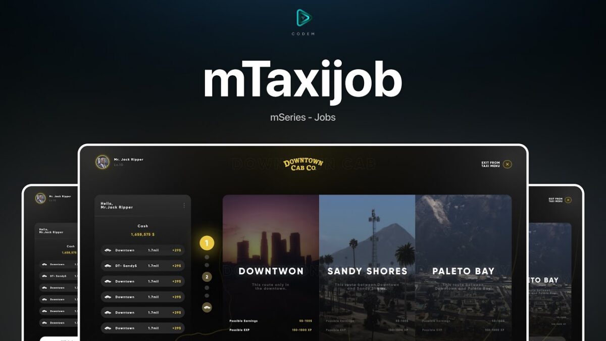 CodeM mTaxiJob — Advanced Taxi Script CodeM mTaxiJob — Script de Taxi Avanzado FiveM preview