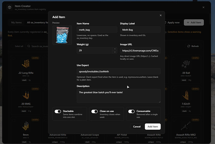 spoodyItemCreator | In-game item creator tool for ox_inventory
