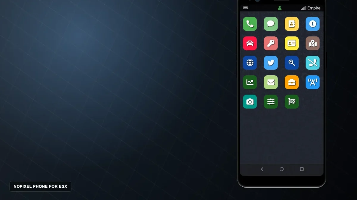 NoPixel Phone for ESX preview with home screen app grid and phone frame