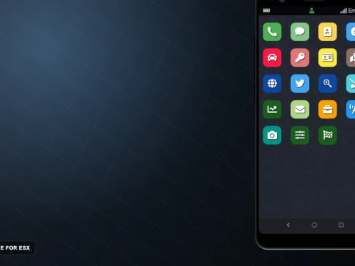 NoPixel Phone for ESX preview with home screen app grid and phone frame