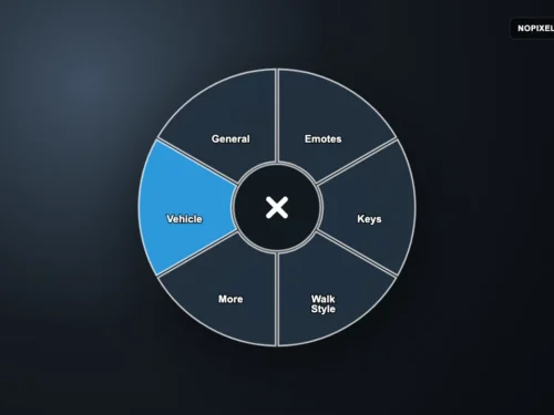 NoPixel Radial Menu UI preview with vehicle, general, emotes, keys, walk style and more sectors